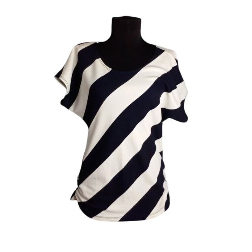 Annabelle XL Top Blouse Striped Short Dolman Sleeve Black White Stripes Popover